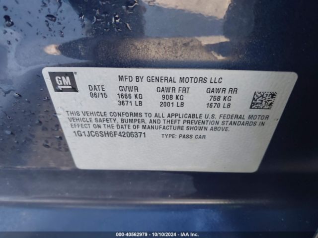 1G1JC6SH6F4206371 Chevrolet Sonic Lt Auto
