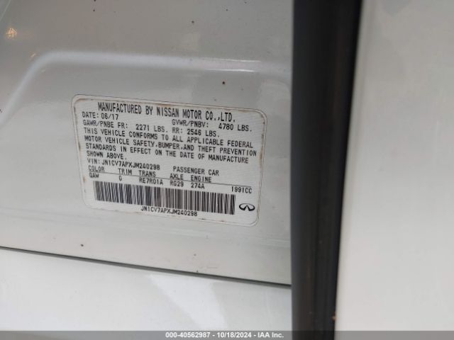 JN1CV7APXJM240298 Infiniti Q50 2.0t Pure
