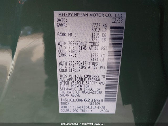 Nissan Frontier Pro-x 4x2 2024 1N6ED1EJ3RN623868 Image 9