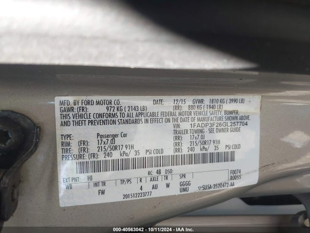 Ford FOCUS SE 2016 1FADP3F26GL257704 Image 9