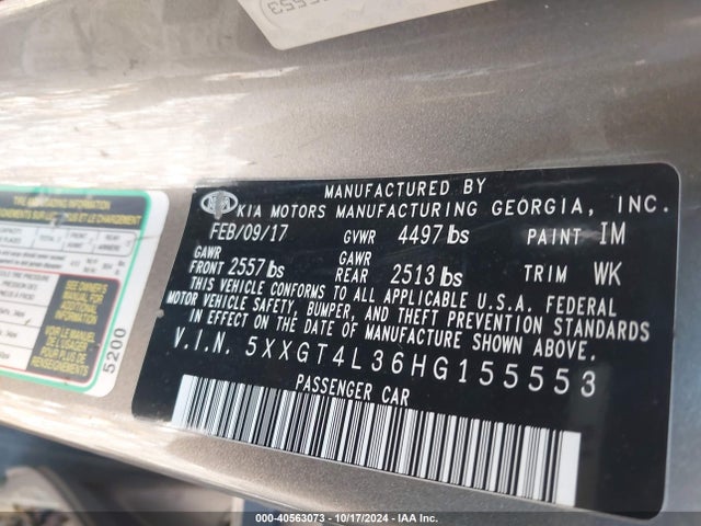 KIA Optima Lx 2017 5XXGT4L36HG155553 Image 9