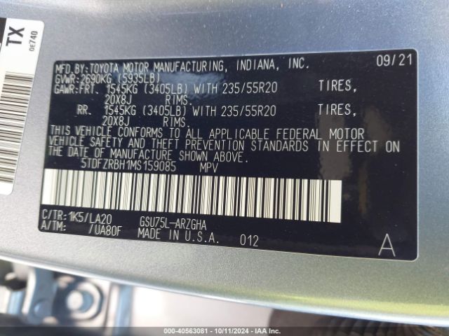 5TDFZRBH1MS159085 Toyota Highlander Platinum