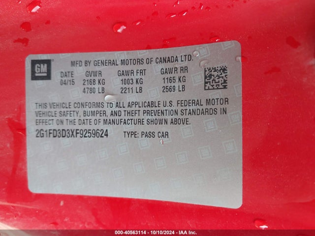 Chevrolet Camaro 1lt 2015 2G1FD3D3XF9259624 Image 9