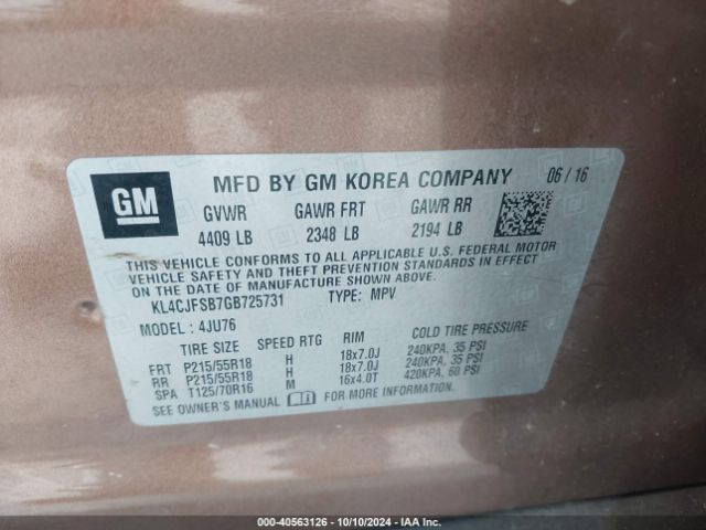KL4CJFSB7GB725731 Buick Encore Convenience
