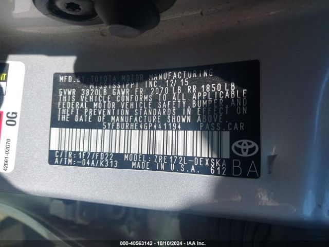 5YFBURHE4GP441194 Toyota Corolla S