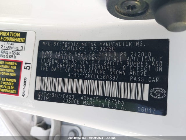 Toyota CAMRY LE 2020 4T1C11AK6LU360897 Image 9