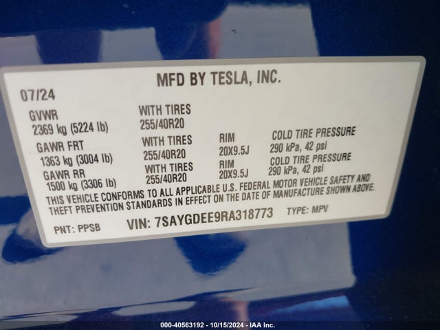 2024 TESLA MODEL Y 7SAYGDEE9RA318773 Photo 8