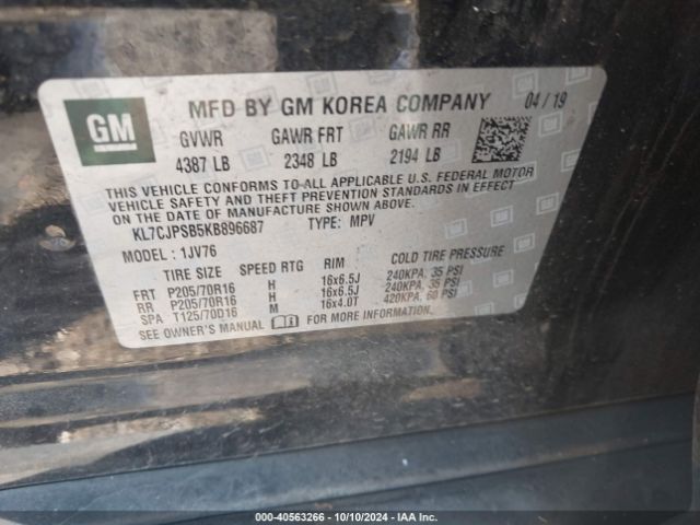 KL7CJPSB5KB896687 Chevrolet Trax Lt