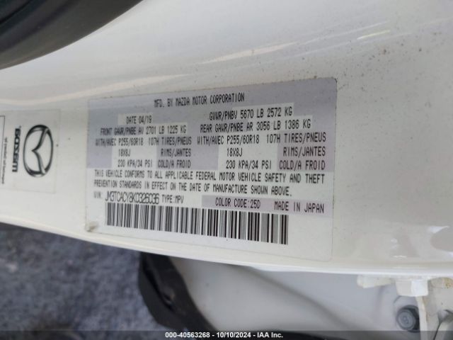JM3TCACY8K0326036 Mazda Cx-9 Touring