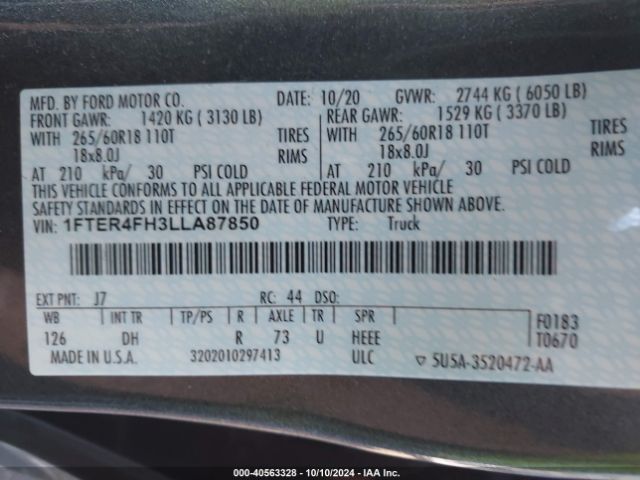 1FTER4FH3LLA87850 Ford Ranger Lariat