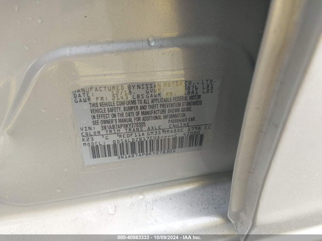 Nissan SENTRA SV 2019 3N1AB7AP8KY278305 Image 9