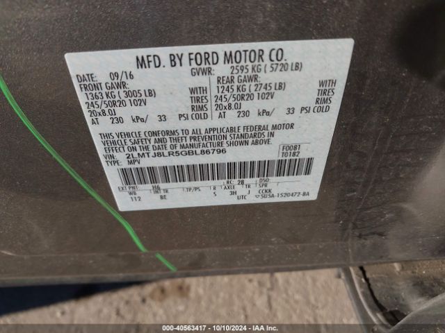 2LMTJ8LR5GBL86796 Lincoln Mkx Reserve