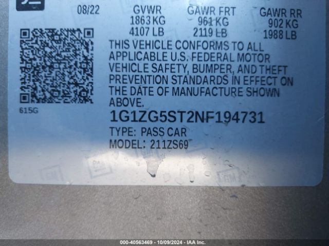 1G1ZG5ST2NF194731 Chevrolet Malibu Fwd Rs