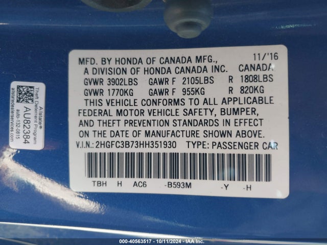 Honda Civic Ex-l 2017 2HGFC3B73HH351930 Image 9