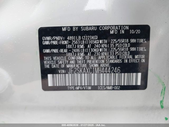 JF2SKAXC1MH444246 Subaru Forester Touring