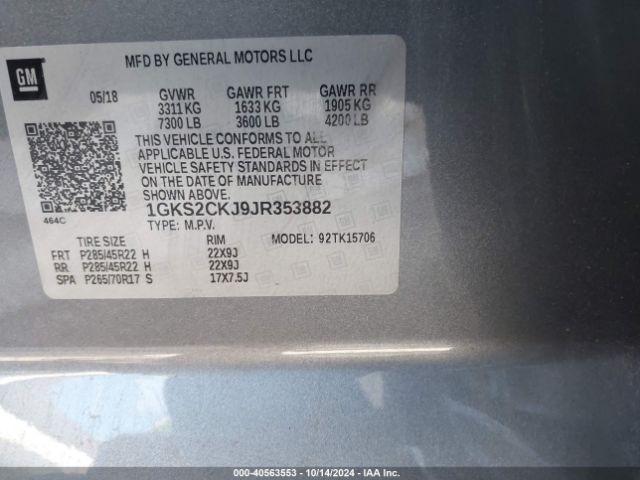1GKS2CKJ9JR353882 GMC YUKON DENALI