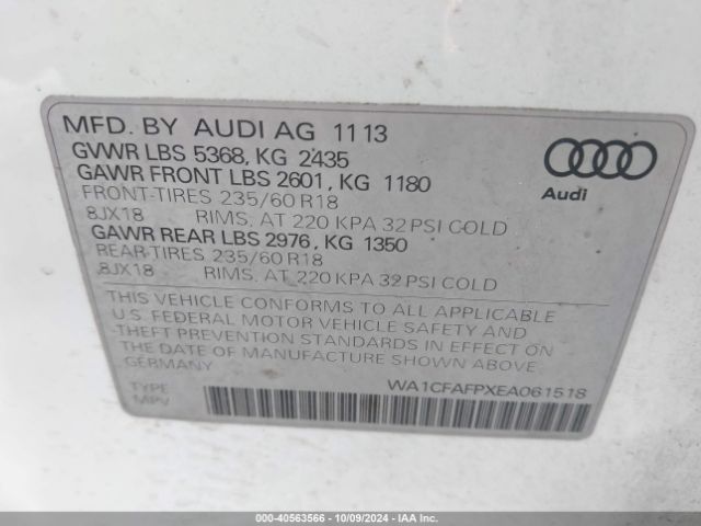 WA1CFAFPXEA061518 Audi Q5 2.0t Premium