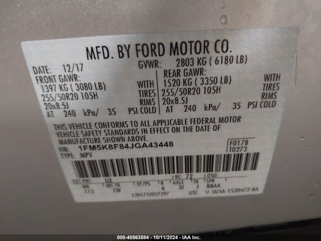 Ford Explorer Limited 2018 1FM5K8F84JGA43448 Image 9