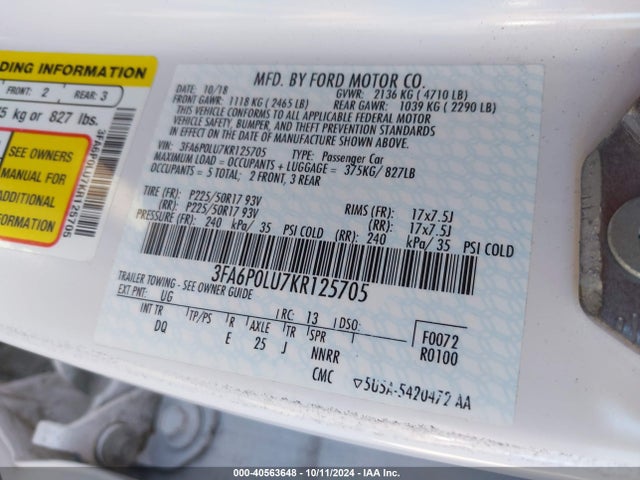 Ford Fusion Hybrid Se 2019 3FA6P0LU7KR125705 Image 9