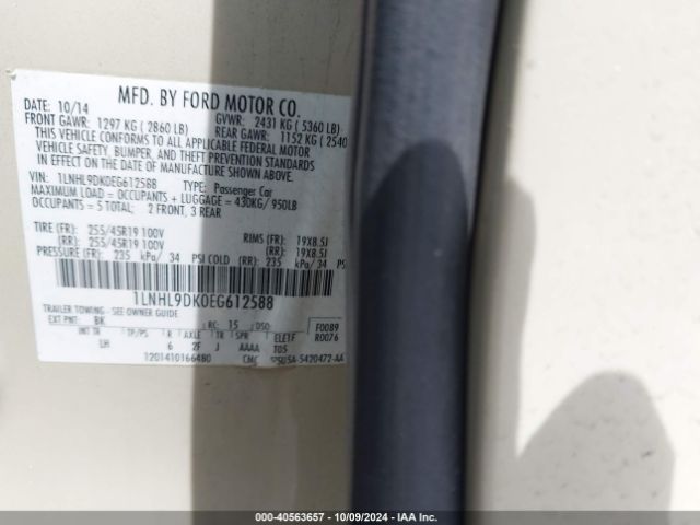 1LNHL9DK0EG612588 Lincoln MKS