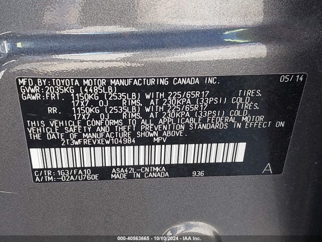 Toyota Rav4 Xle 2014 2T3WFREVXEW104984 Image 9