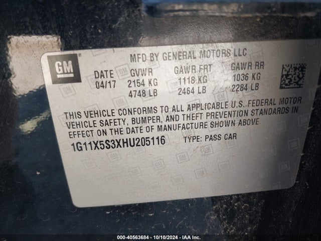 Chevrolet Impala 1fl 2017 1G11X5S3XHU205116 Image 9