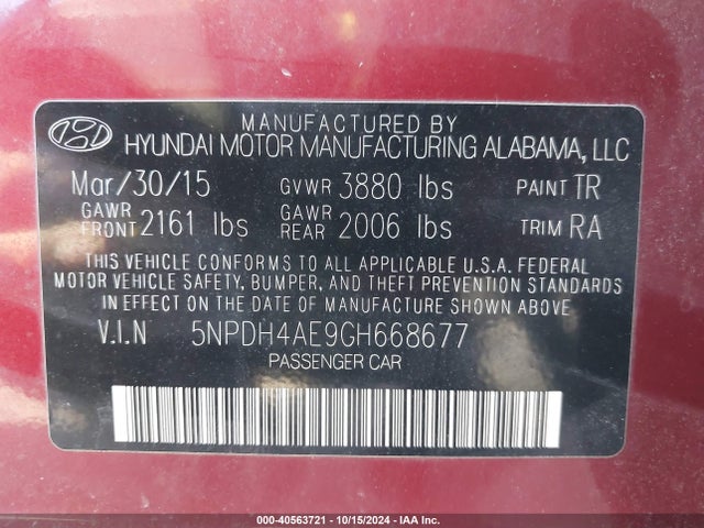 Hyundai ELANTRA SE 2016 5NPDH4AE9GH668677 Image 9
