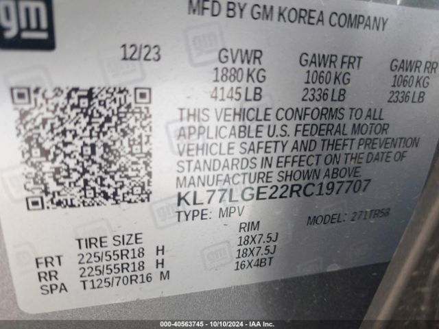 KL77LGE22RC197707 Chevrolet Trax Fwd 1rs