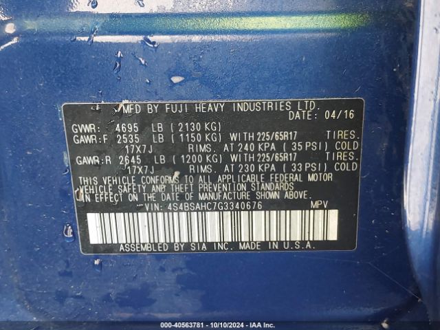 4S4BSAHC7G3340676 Subaru Outback 2.5i Premium
