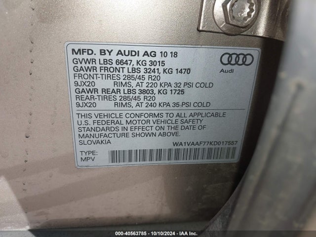 Audi Q7 55 Premium 2019 WA1VAAF77KD017557 Image 9