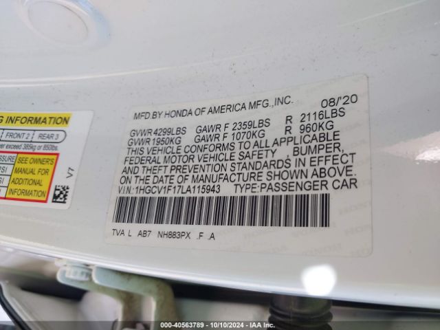 1HGCV1F17LA115943 Honda ACCORD LX