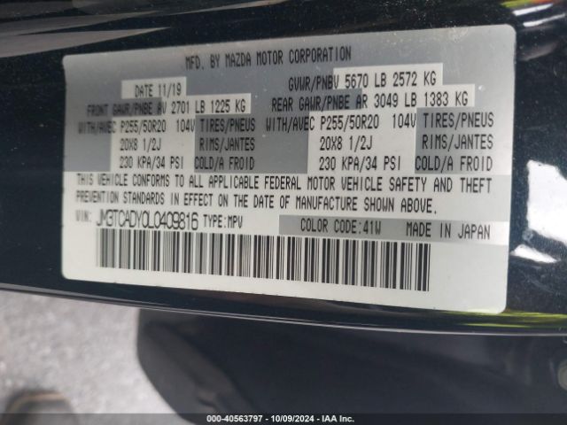 JM3TCADY0L0409816 Mazda Cx-9 Grand Touring