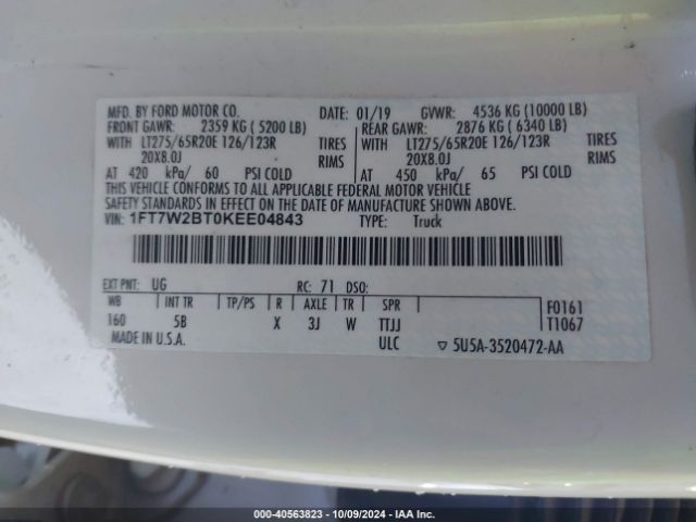 1FT7W2BT0KEE04843 Ford F-250 Lariat