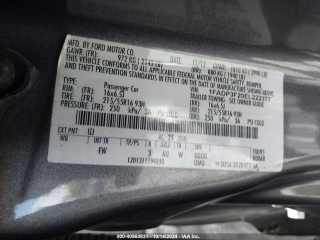 Ford FOCUS SE 2014 1FADP3F20EL222377 Image 9