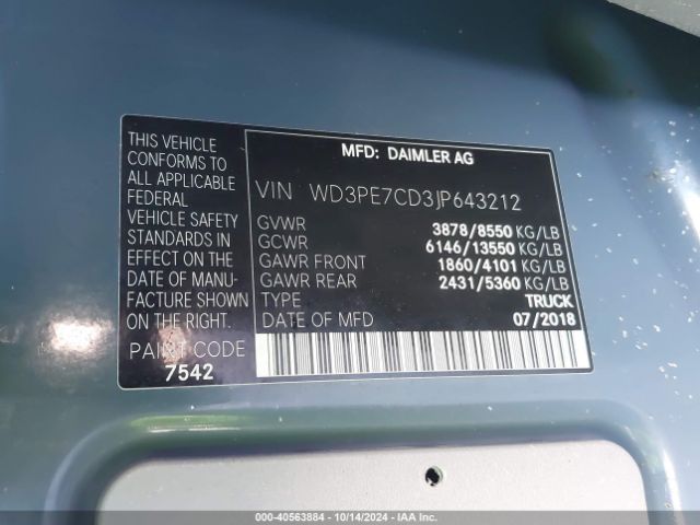 WD3PE7CD3JP643212 Mercedes-Benz Sprinter 2500 Standard Roof V6
