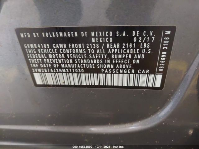 3VW2B7AJ2HM317030 Volkswagen Jetta 1.4t S