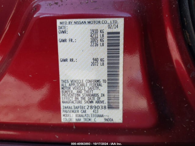 Nissan ALTIMA 2.5 2014 1N4AL3AP3EC289038 Image 9