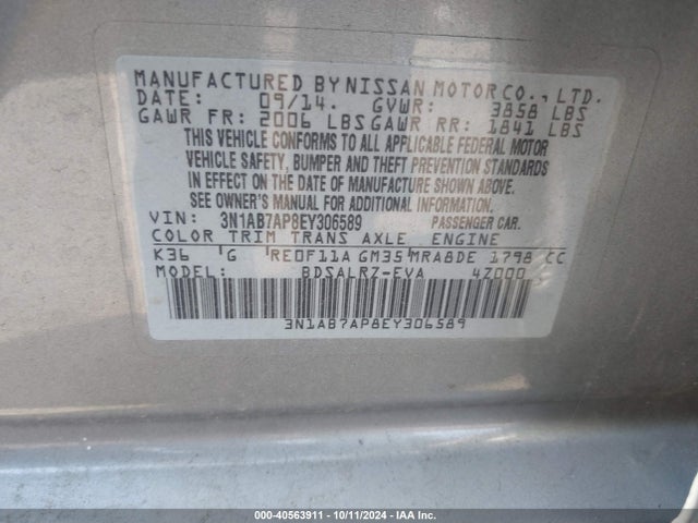 Nissan SENTRA SR 2014 3N1AB7AP8EY306589 Image 9