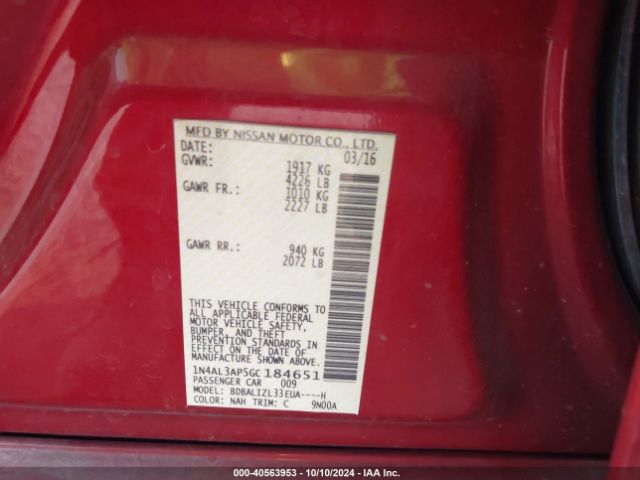 1N4AL3AP5GC184651 Nissan Altima 2.5 Sv