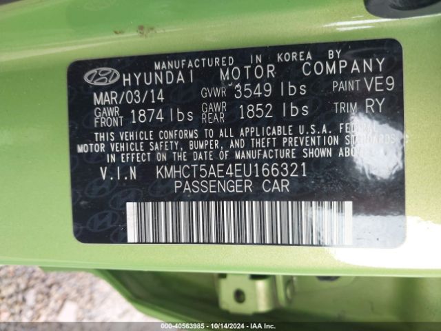 KMHCT5AE4EU166321 Hyundai ACCENT GS