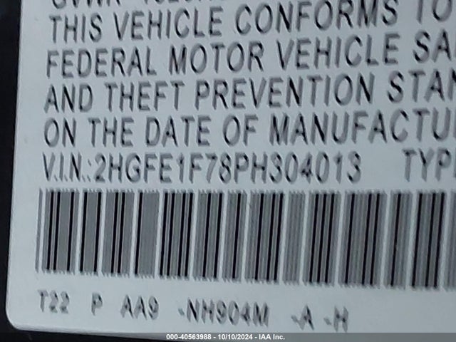 Honda Civic Ex /ex W/o Bsi 2023 2HGFE1F78PH304013 Image 9