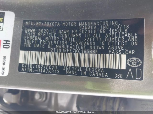 2T1BURHE7KC185884 Toyota Corolla L/le/xle/se/xse