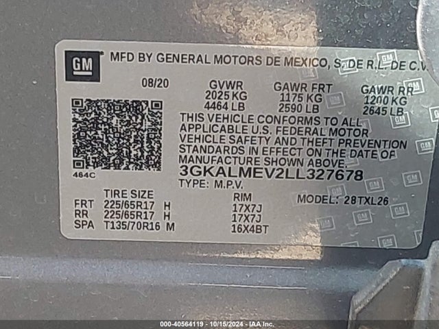 3GKALMEV2LL327678 GMC Terrain Fwd Sle