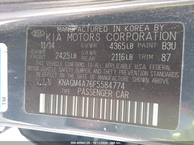 KIA Optima Lx 2015 KNAGM4A76F5584774 Image 9