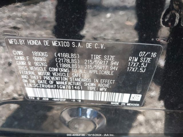 3CZRU6H71GM761461 Honda Hr-v Ex-l