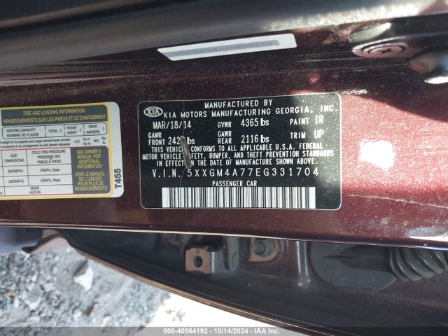 KIA Optima Lx 2014 5XXGM4A77EG331704 Image 9