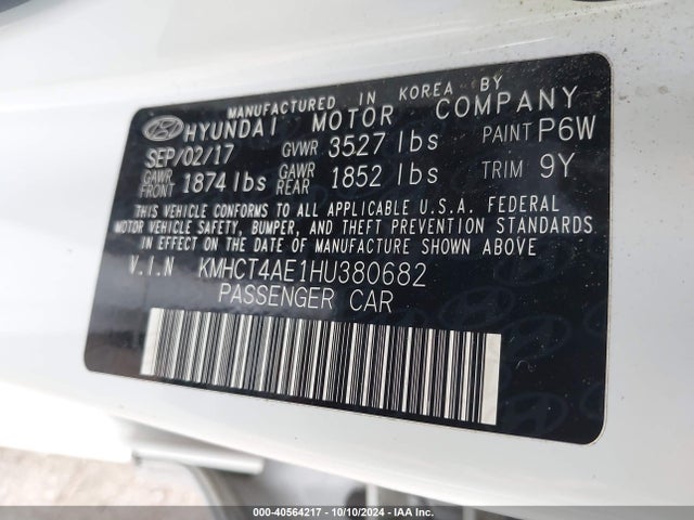 KMHCT4AE1HU380682 Hyundai ACCENT SE