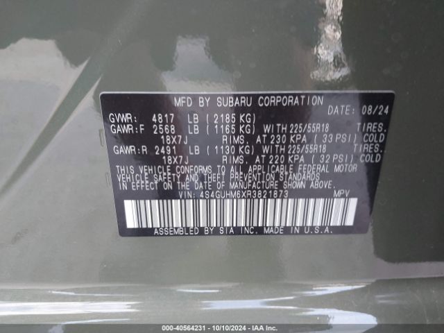 4S4GUHM6XR3821873 Subaru Crosstrek Limited
