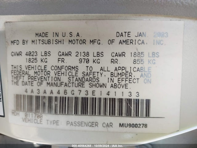 2003 MITSUBISHI GALANT 4A3AA46G73E141133 Photo 8