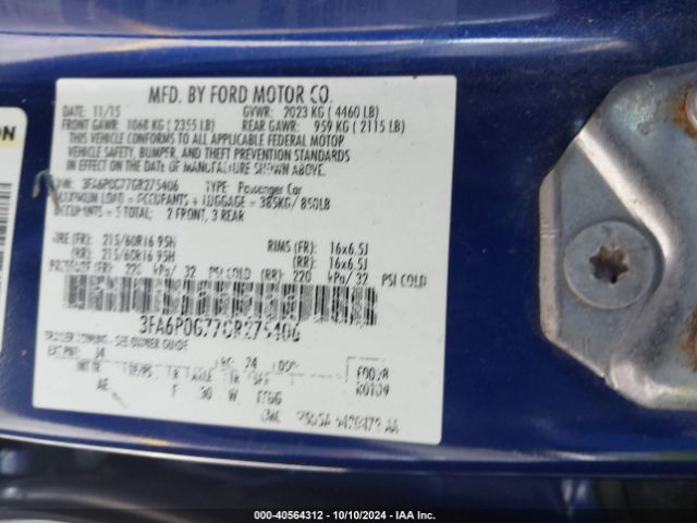 3FA6P0G77GR275406 Ford FUSION S